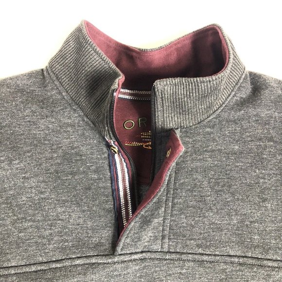 Orvis Men's XL Pullover Sweater Quarter Zip Snap Button Cotton Gray Solid H43 - Picture 3 of 5